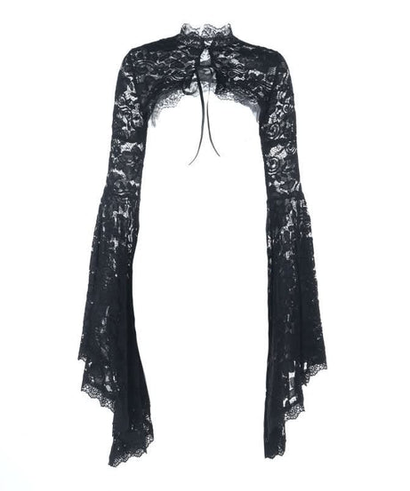 Gothic Romance Black Lace Flared Sleeve Shrug | Victorian Witchy Bolero for Fall & Halloween