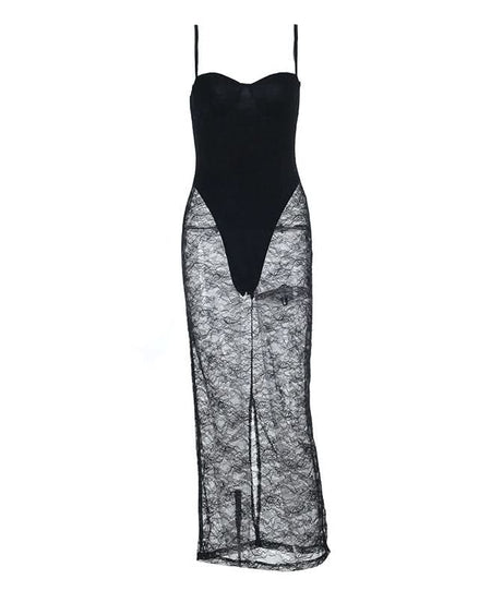Dare to Dazzle: Black Lace Sheer Maxi Dress - Cami Style for Fall & Holiday Glamour