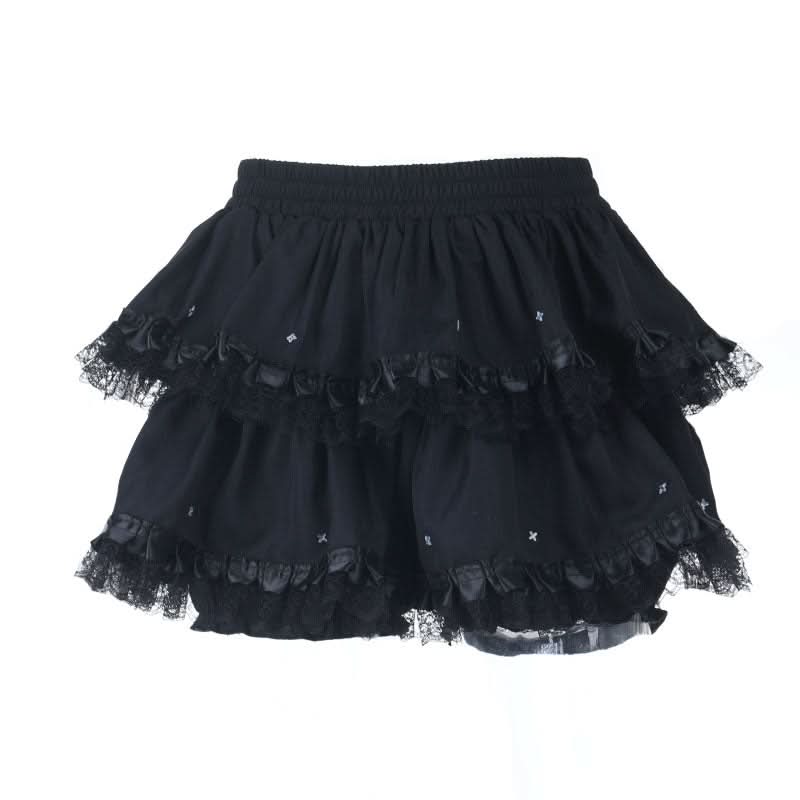 Gothic Ruffled Lace Tiered Mini Skirt - Spooky Chic for Halloween & Fall Alt Fashion