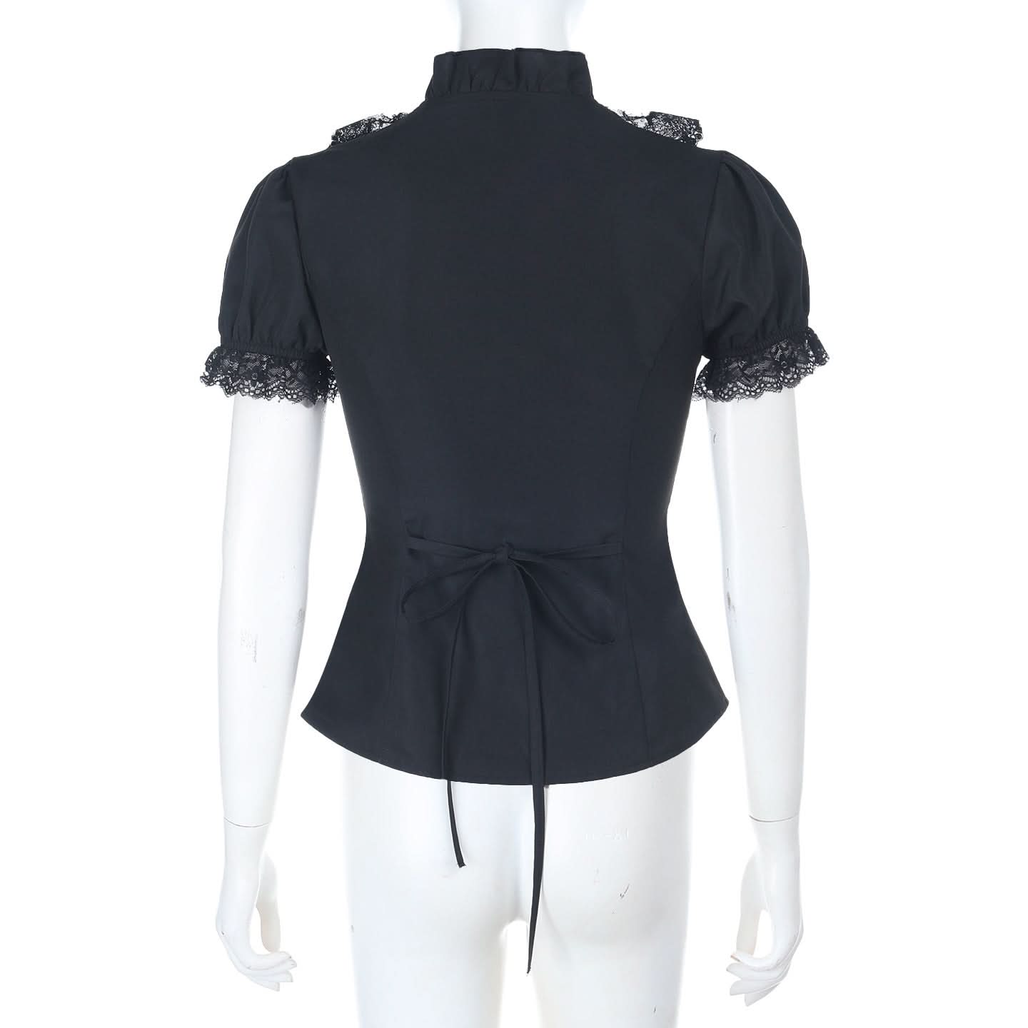 Bewitching Black Gothic Lace Ruffle Blouse | Victorian Cameo Top for Halloween & Fall