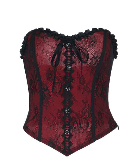 Bewitching Red & Black Lace Corset Top | Sweetheart Bustier for Halloween & Fall Nights