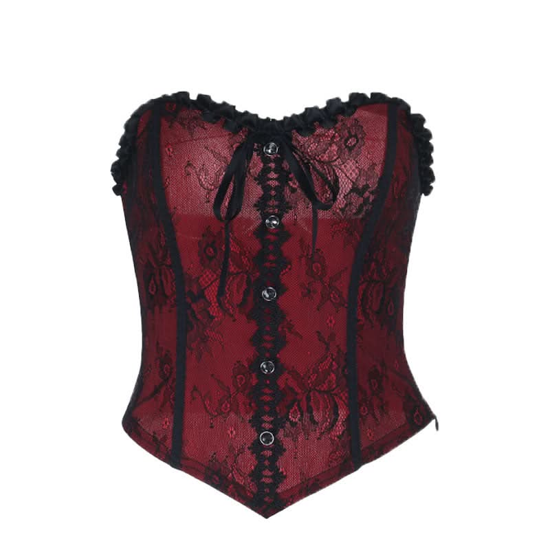 Bewitching Red & Black Lace Corset Top | Sweetheart Bustier for Halloween & Fall Nights