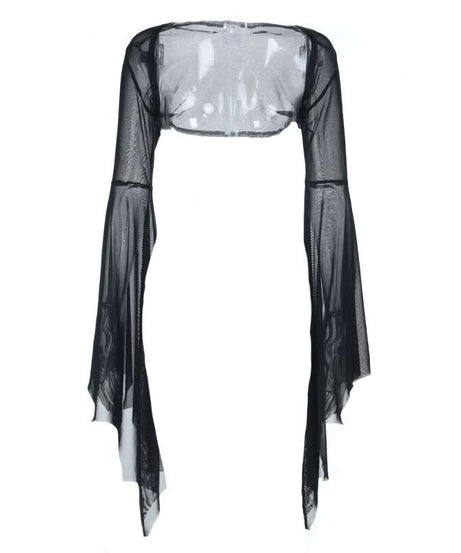 Mystical Gothic Mesh Bell Sleeve Shrug - Enchanting Halloween & Dark Romance Top
