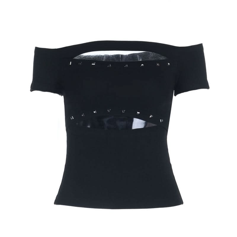 Black Studded Siren Off-Shoulder Cut-Out Top - Edgy Fall & Halloween Glam
