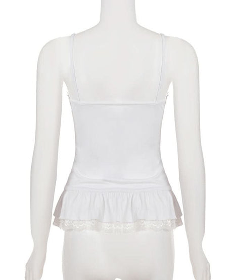 Effortless Chic White Lace Ruffle Cami | Soft Ruched Top for Cozy Fall Layering