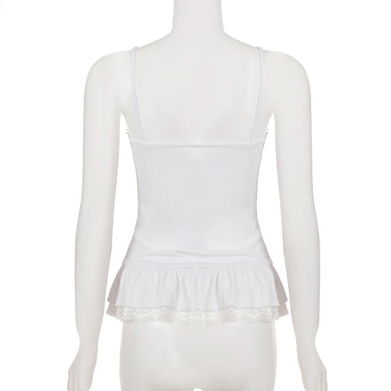 Effortless Chic White Lace Ruffle Cami | Soft Ruched Top for Cozy Fall Layering