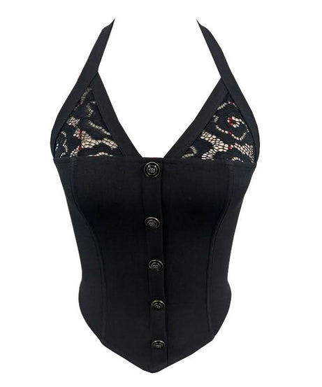 Gothic Romance Black Lace Halter Corset Top - Fall Nights & Statement Style