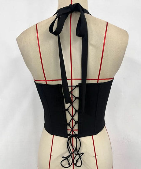 Gothic Romance Black Lace Halter Corset Top - Fall Nights & Statement Style