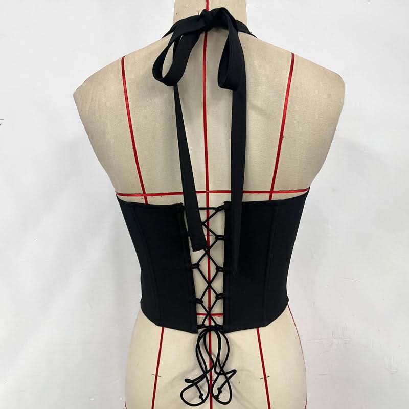 Gothic Romance Black Lace Halter Corset Top - Fall Nights & Statement Style