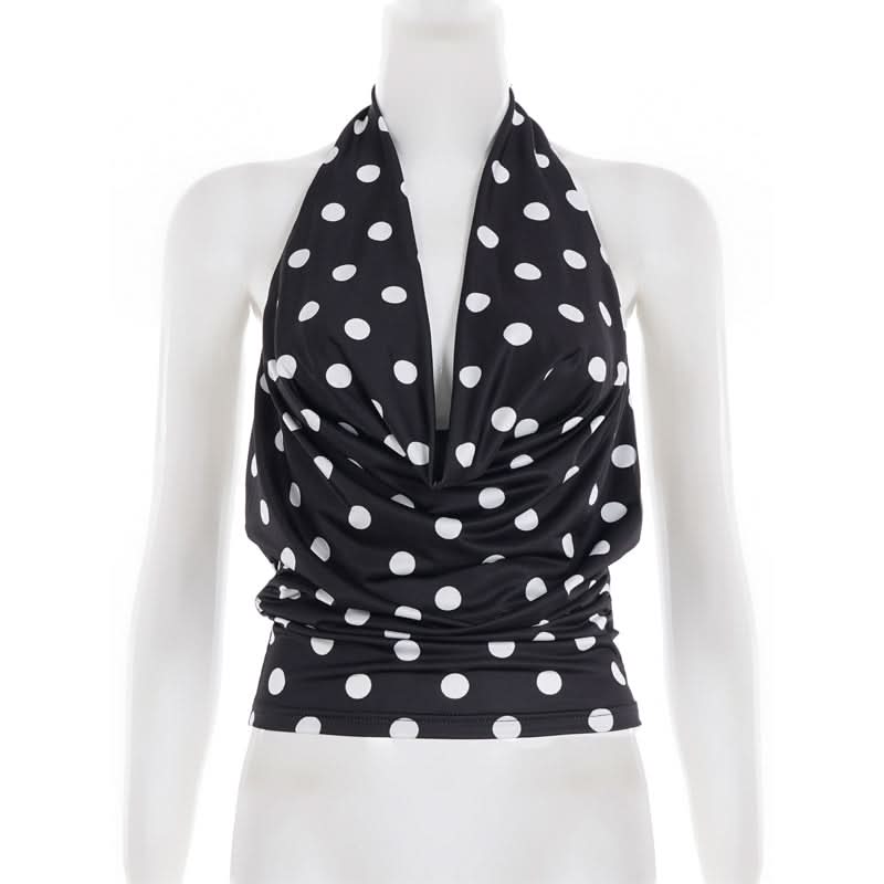 Retro Glam Polka Dot Halter Backless Top – Your Fall & Holiday Party Essential
