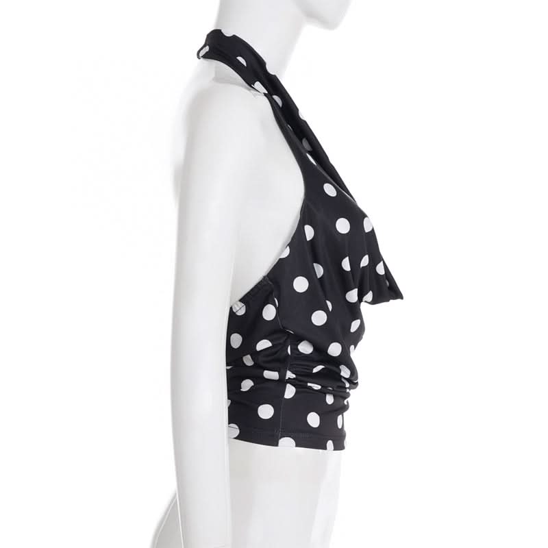 Retro Glam Polka Dot Halter Backless Top – Your Fall & Holiday Party Essential
