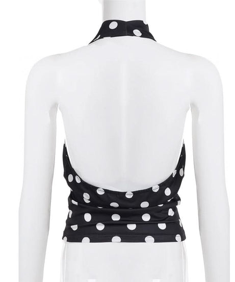 Retro Glam Polka Dot Halter Backless Top – Your Fall & Holiday Party Essential