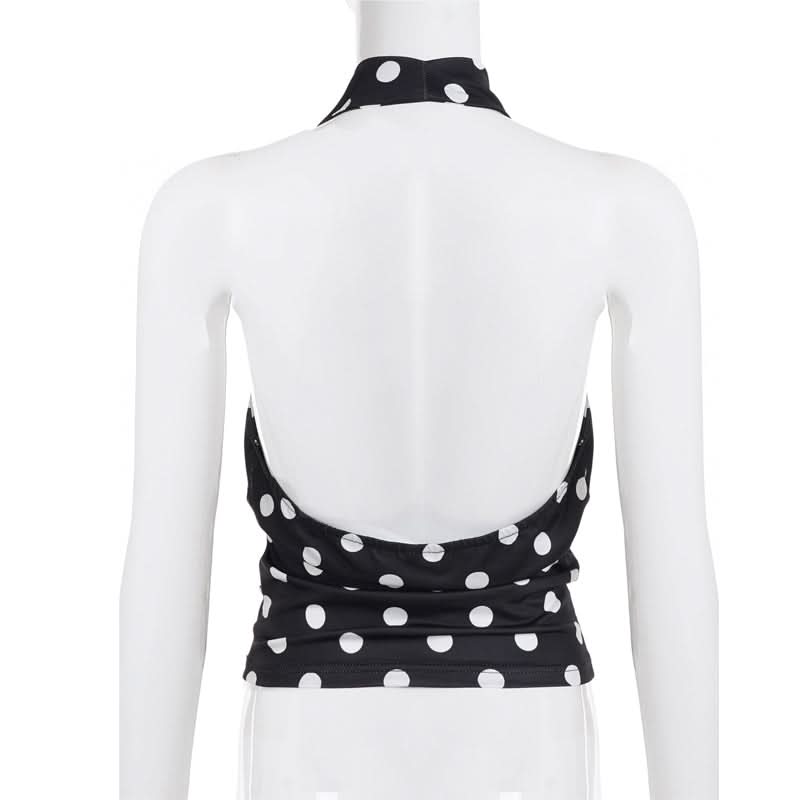 Retro Glam Polka Dot Halter Backless Top – Your Fall & Holiday Party Essential