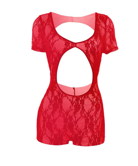 Sultry Black Lace Cutout Romper | Short Sleeve Bodycon Playsuit for Fall & Holiday Nights