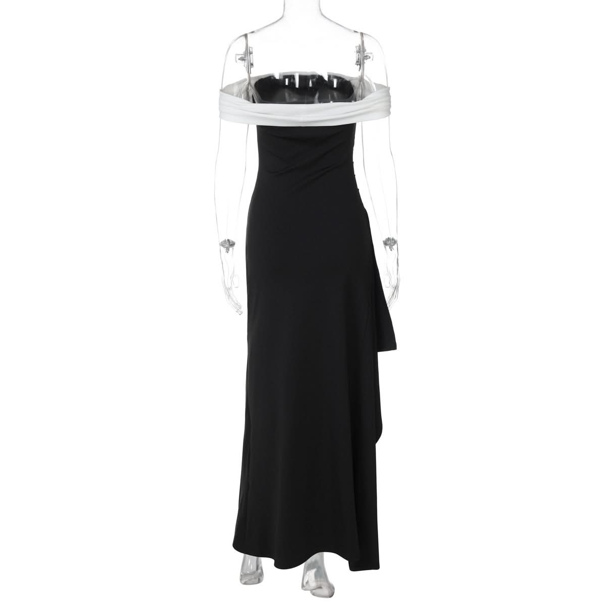 Glamourous Off-Shoulder Black & White Maxi Dress | Perfect for Holiday Parties & Galas