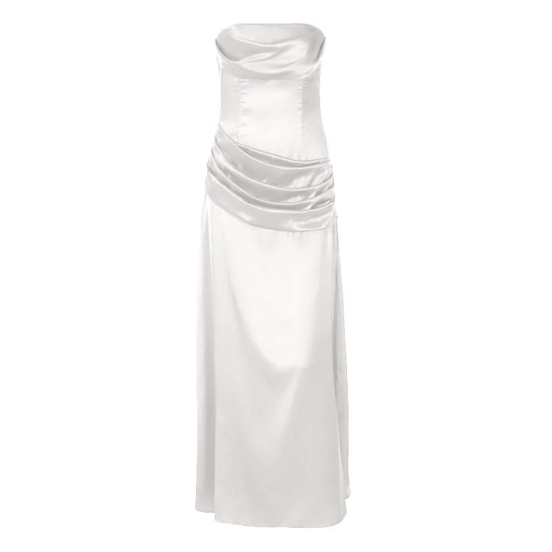 Glamorous Red Satin Strapless Maxi Gown - Holiday Party & Fall Gala Ready