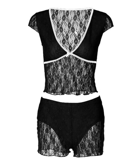 Flirty Rose Lace Pajama Set for Women | V-Neck Bowknot Top & Shorts | Cozy Fall Loungewear