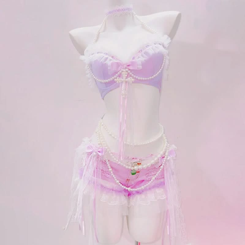 Enchanting Lavender Pearl & Lace Fantasy Lingerie Set | Autumn Boudoir Dream