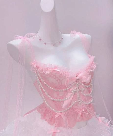 Dreamy Pink Pearl & Lace Cami Top | Ethereal Style for Fall Dates & Holiday Glam