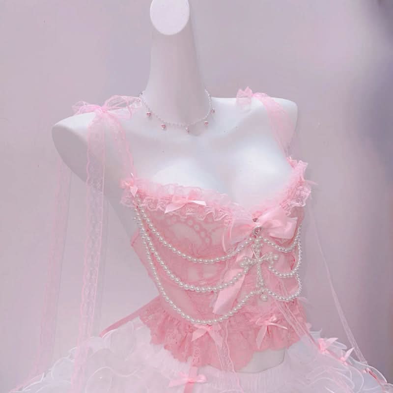 Dreamy Pink Pearl & Lace Cami Top | Ethereal Style for Fall Dates & Holiday Glam