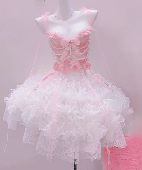 Dreamy Pink Pearl & Lace Cami Top | Ethereal Style for Fall Dates & Holiday Glam