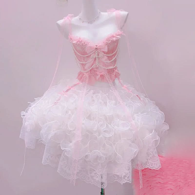 Dreamy Pink Pearl & Lace Cami Top | Ethereal Style for Fall Dates & Holiday Glam