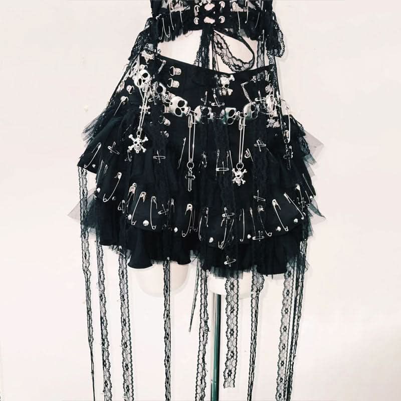 Fierce Gothic Skull Halter Top - Edgy Lace-Up Corset for Halloween, Festivals & Fall Nights