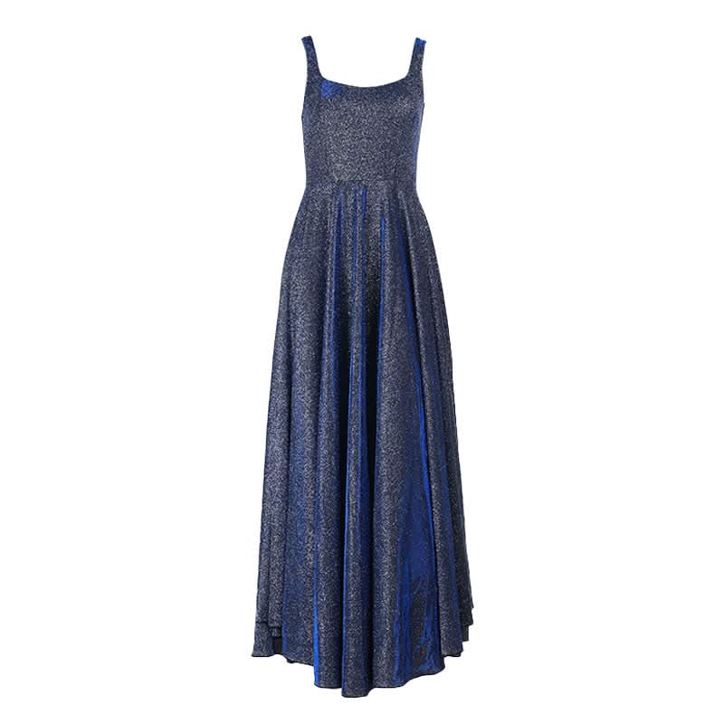 Radiant Midnight Blue Sparkle Maxi Dress | Backless A-Line Gown for Holiday Parties & NYE