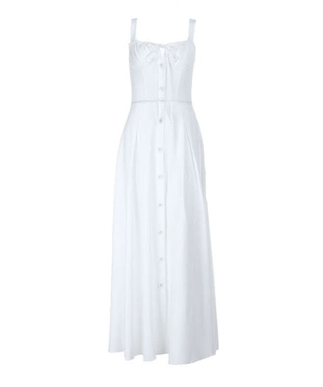 Effortless White Button-Front Maxi Dress with Tie-Front Detail - Your Resort & Layering Essential