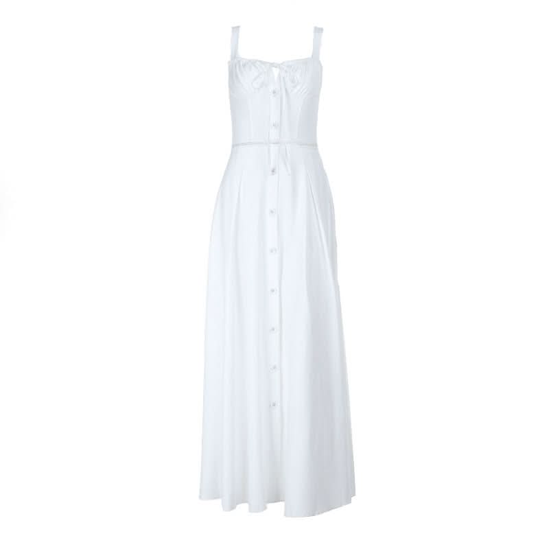 Effortless White Button-Front Maxi Dress with Tie-Front Detail - Your Resort & Layering Essential