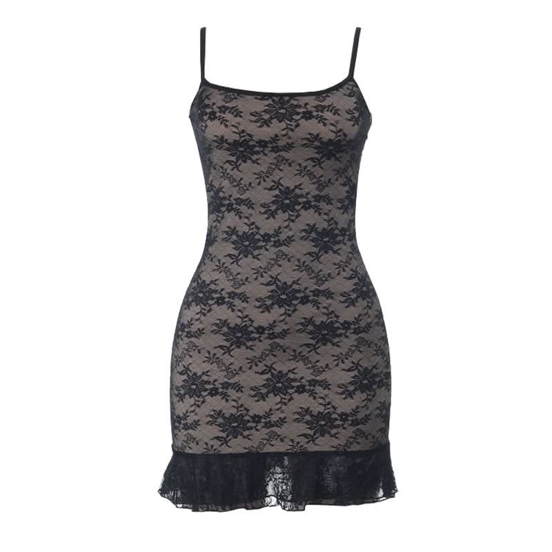 Alluring Black Floral Lace Slip Mini Dress - Chic Bodycon Cami for Fall Nights & Holiday Parties