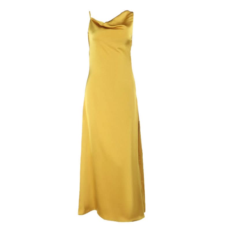 Golden Hour Glamour: Cowl Neck Satin Maxi Dress - Perfect for Fall & Holiday Soirées