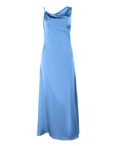 Golden Hour Glamour: Cowl Neck Satin Maxi Dress - Perfect for Fall & Holiday Soirées