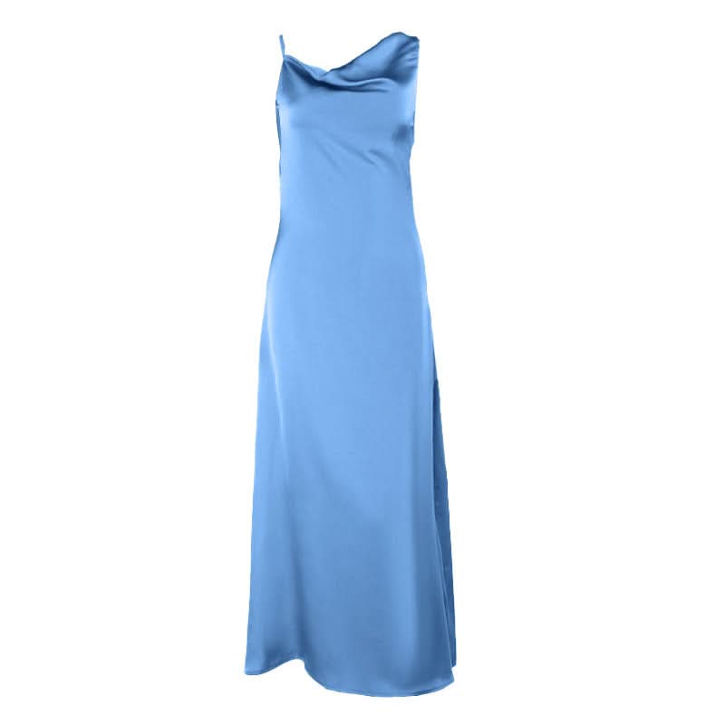 Golden Hour Glamour: Cowl Neck Satin Maxi Dress - Perfect for Fall & Holiday Soirées
