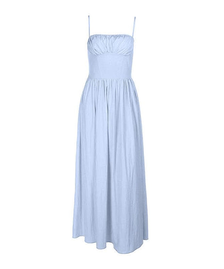 Sky Blue Ruched Cotton Maxi Dress - Your Effortless Fall Vacation & Resort Essential