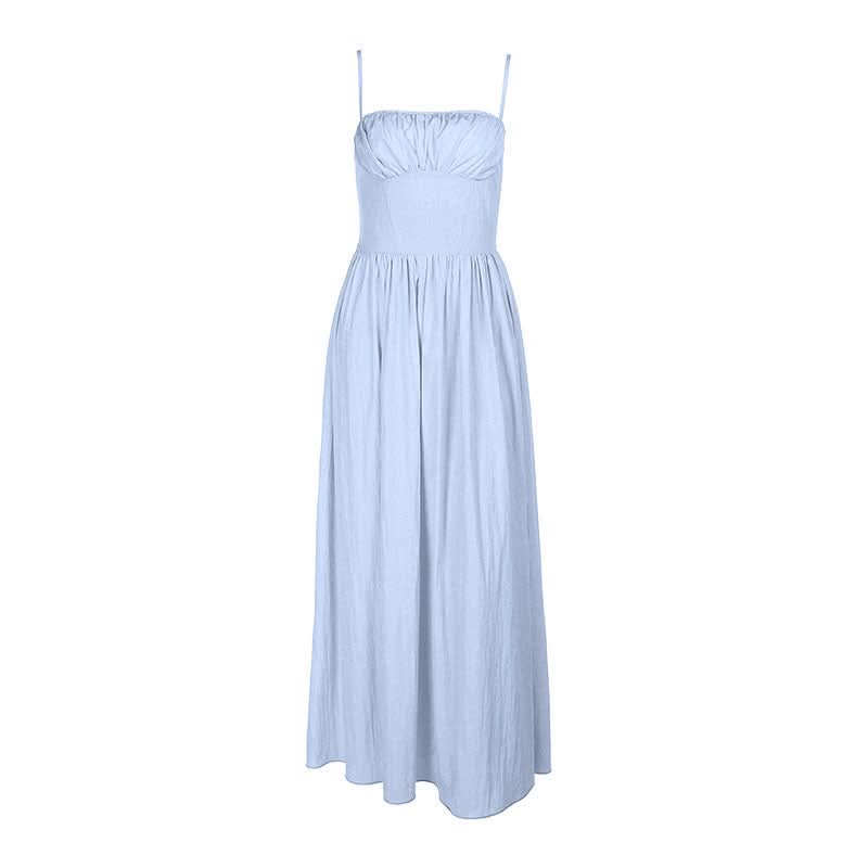 Sky Blue Ruched Cotton Maxi Dress - Your Effortless Fall Vacation & Resort Essential