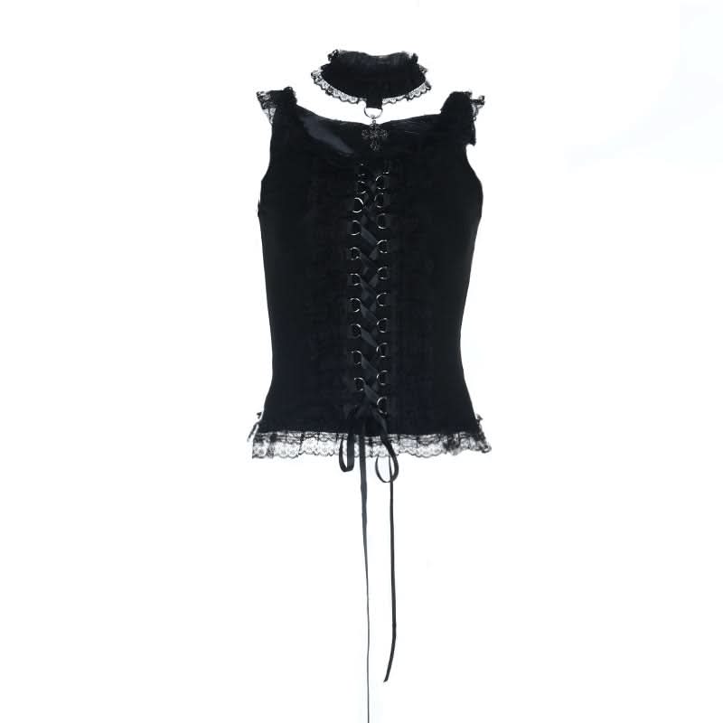 Gothic Glam Lace-Up Corset Cami Top - Spooky Season & Fall Fashion Essential