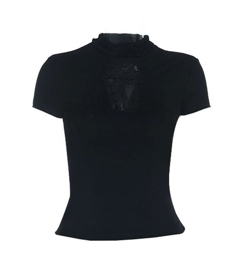 Spooky Chic Gothic Coffin Lace High Neck Top - Halloween & Fall Ready