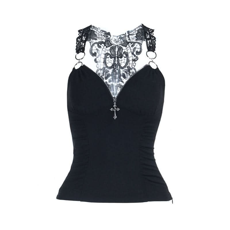 Gothic Siren O-Ring Lace Halter Top | Spooky Season & Edgy Fall Fashion