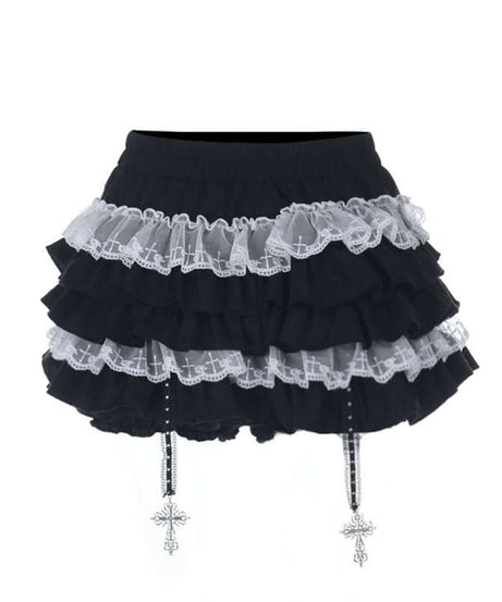 Gothic Romance Ruffle Mini Skirt with Contrast Lace – Perfect for Spooky Season & Alt Style