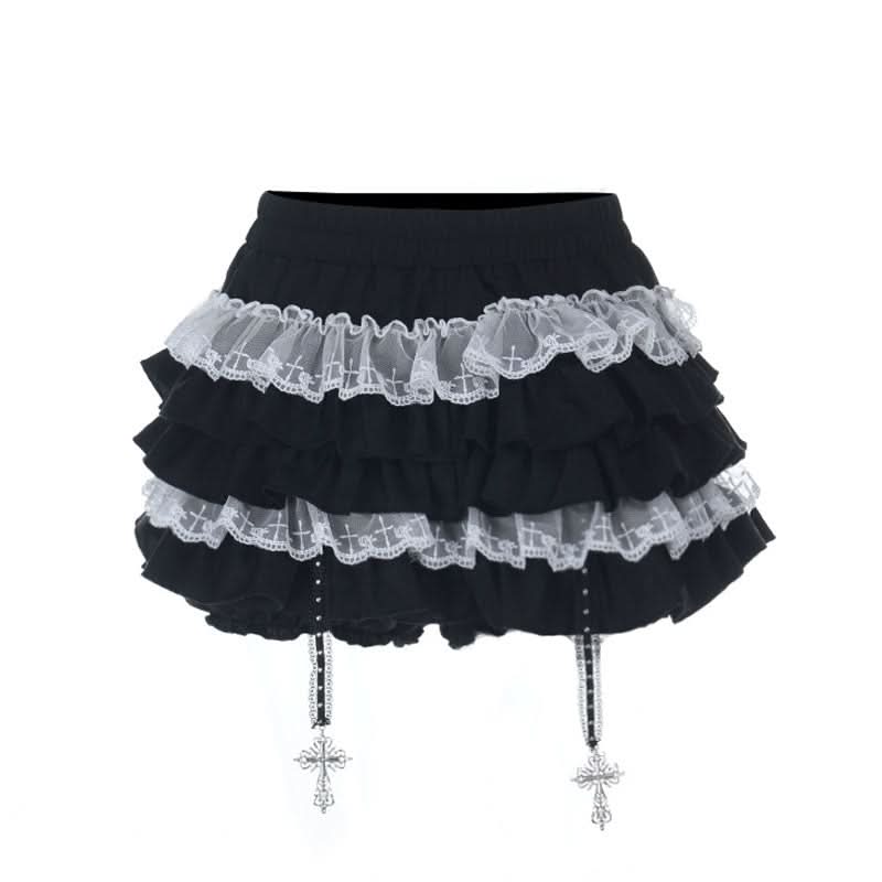 Gothic Romance Ruffle Mini Skirt with Contrast Lace – Perfect for Spooky Season & Alt Style