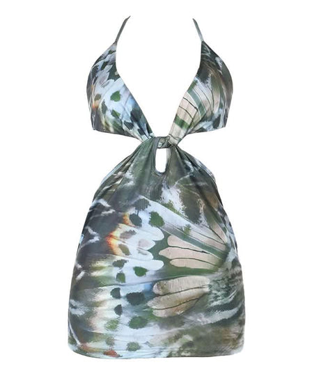 Enchanting Butterfly Halter Cut-Out Mini Dress - Your Pre-Holiday Getaway & Party Statement Piece