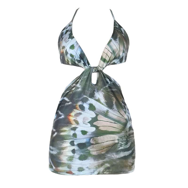 Enchanting Butterfly Halter Cut-Out Mini Dress - Your Pre-Holiday Getaway & Party Statement Piece