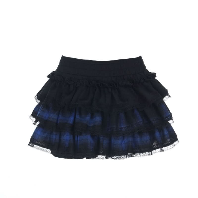 Gothic Blue Plaid Corset Mini Dress - Ruffled Alt Fashion for Halloween & Fall