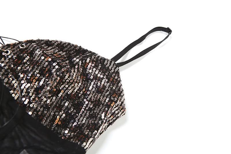Sparkle & Slay: Sequin Mesh Corset Cami Top - Perfect for Halloween, Fall Parties & Holiday Glam!