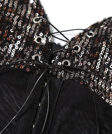 Sparkle & Slay: Sequin Mesh Corset Cami Top - Perfect for Halloween, Fall Parties & Holiday Glam!