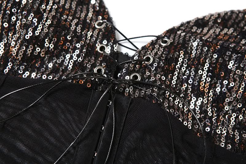 Sparkle & Slay: Sequin Mesh Corset Cami Top - Perfect for Halloween, Fall Parties & Holiday Glam!