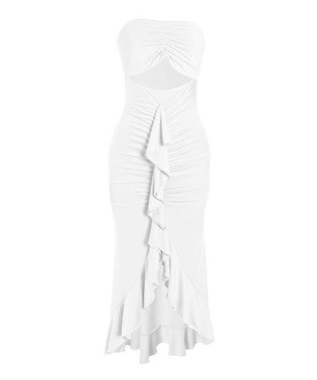 Elegant Dusty Lavender Ruched Cutout Maxi Dress - Fall & Holiday Party Ready