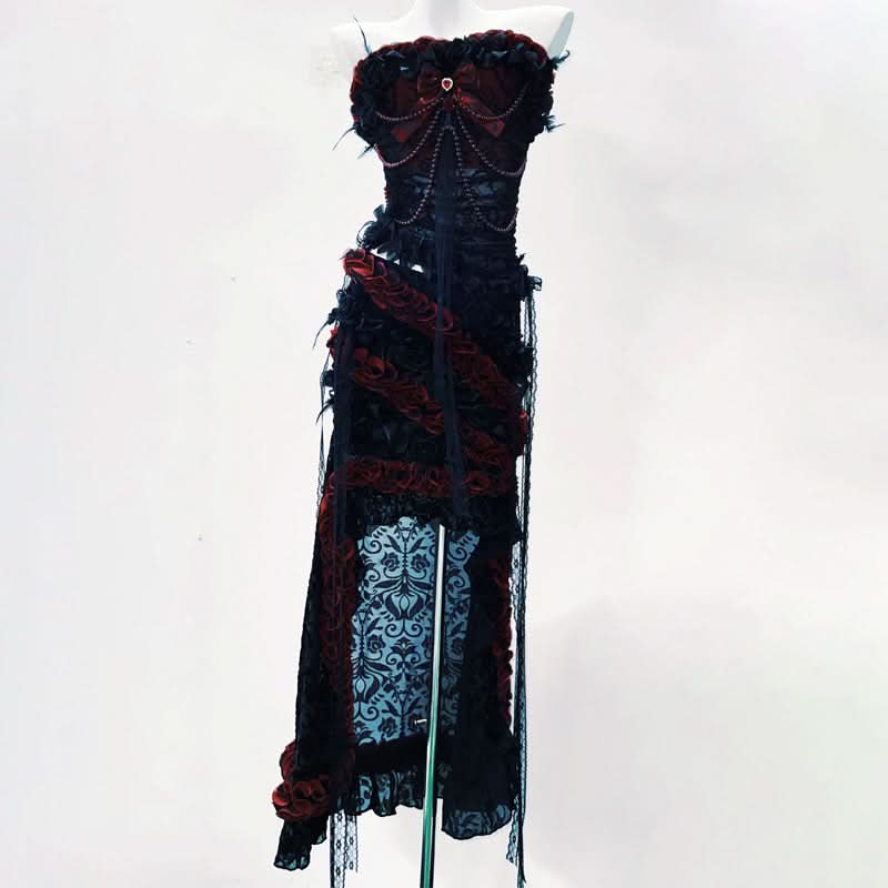 Enchanting Gothic Velvet & Lace High-Low Dress - Dark Romance for Halloween & Fall Events