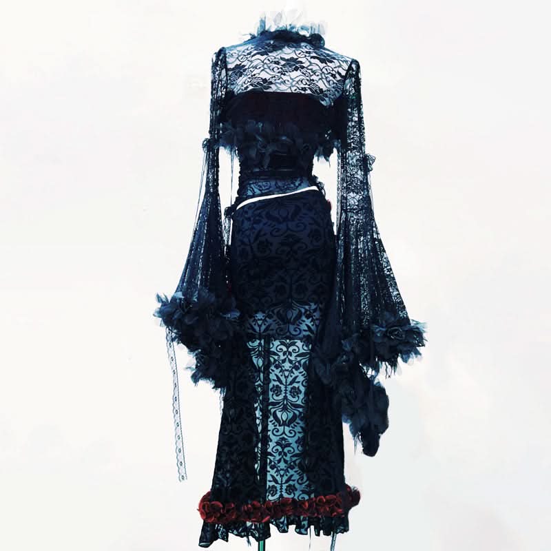 Enchanting Gothic Velvet & Lace High-Low Dress - Dark Romance for Halloween & Fall Events